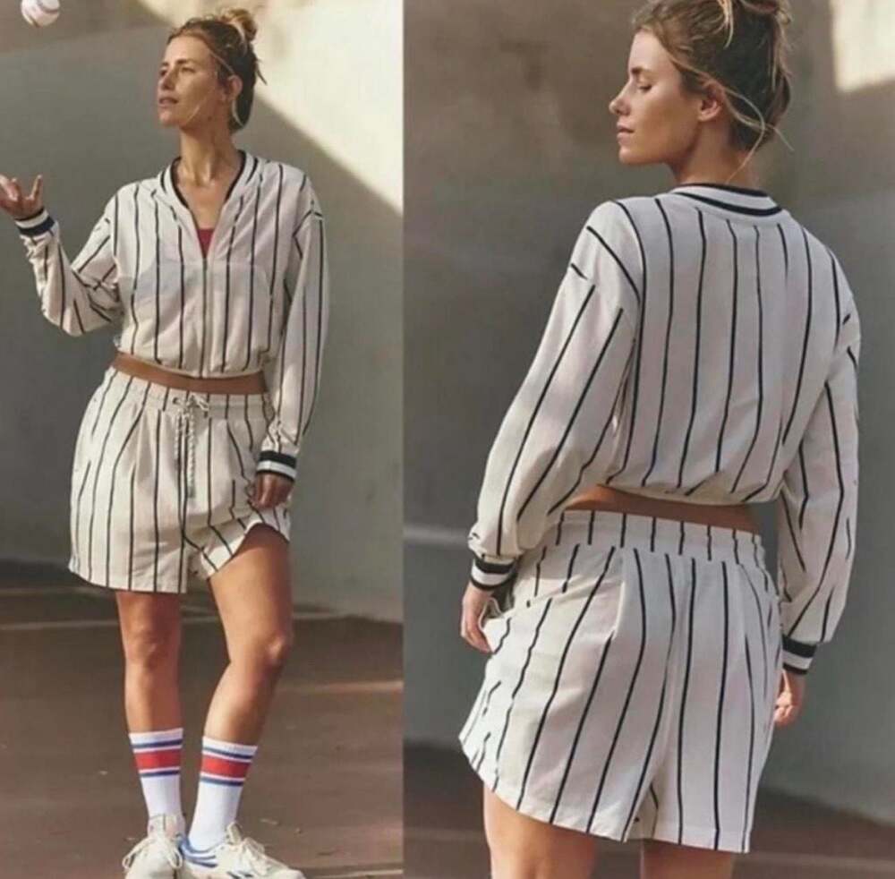 Free People Striped Bomber Jacket and Short Set